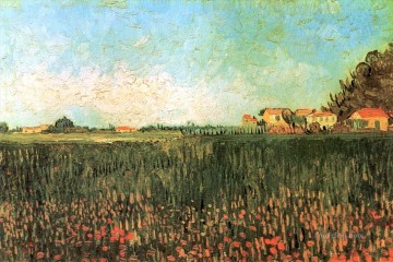 150の主題の芸術作品 Painting - アルル近くの麦畑の農家 フィンセント・ファン・ゴッホの風景